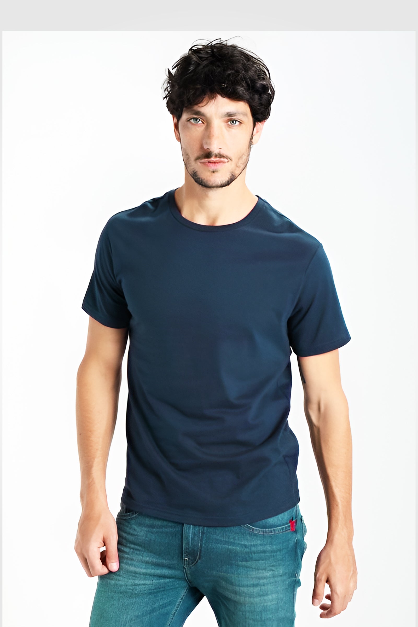 Round Neck Half Sleeve Petrol Blue