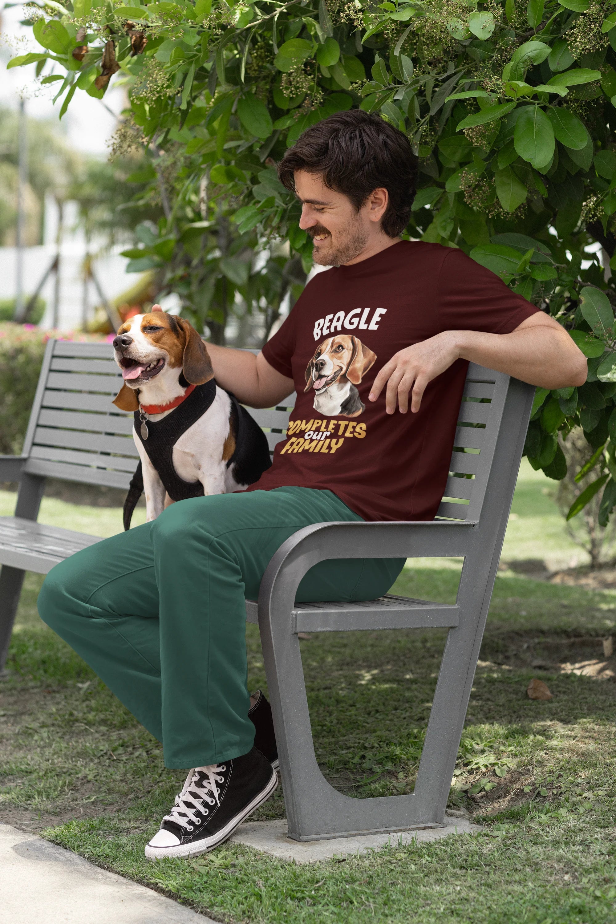 Beagle Completes Our Family – Premium Printed Unisex T-Shirt