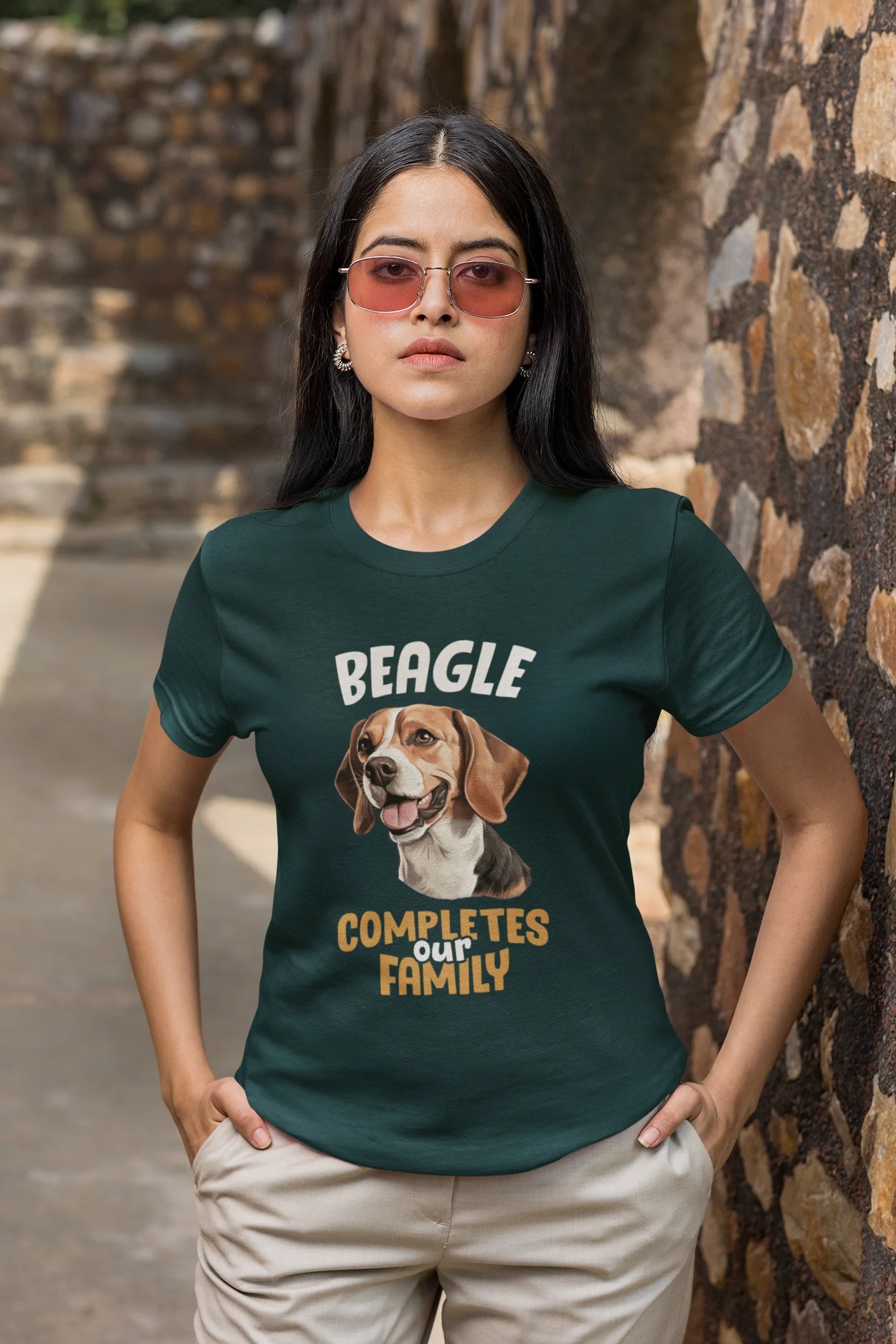 Beagle Completes Our Family – Premium Printed Unisex T-Shirt