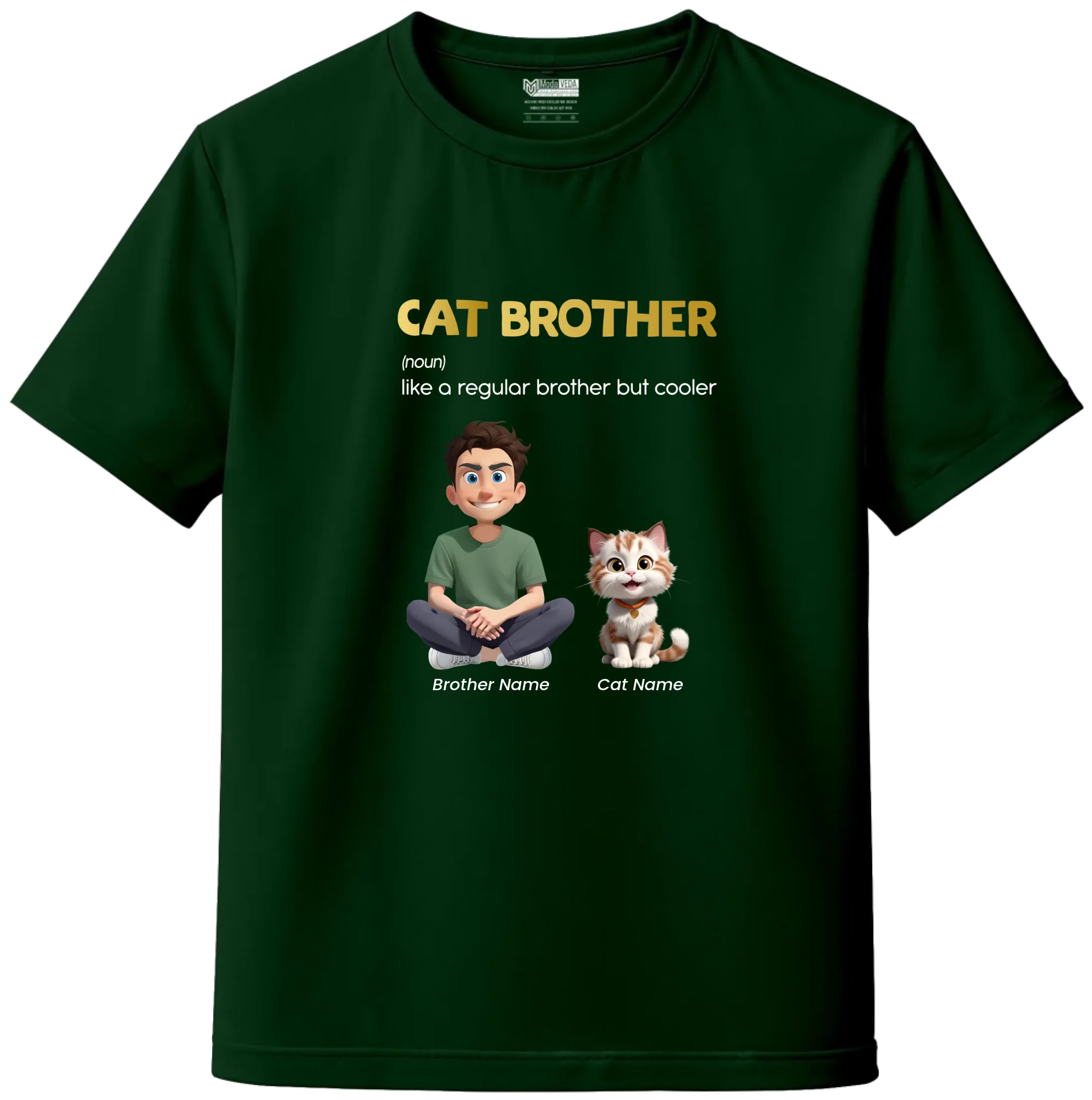 Custom Cat Brother Kids T-Shirt – Personalized Boy & Cat Cartoon with Name