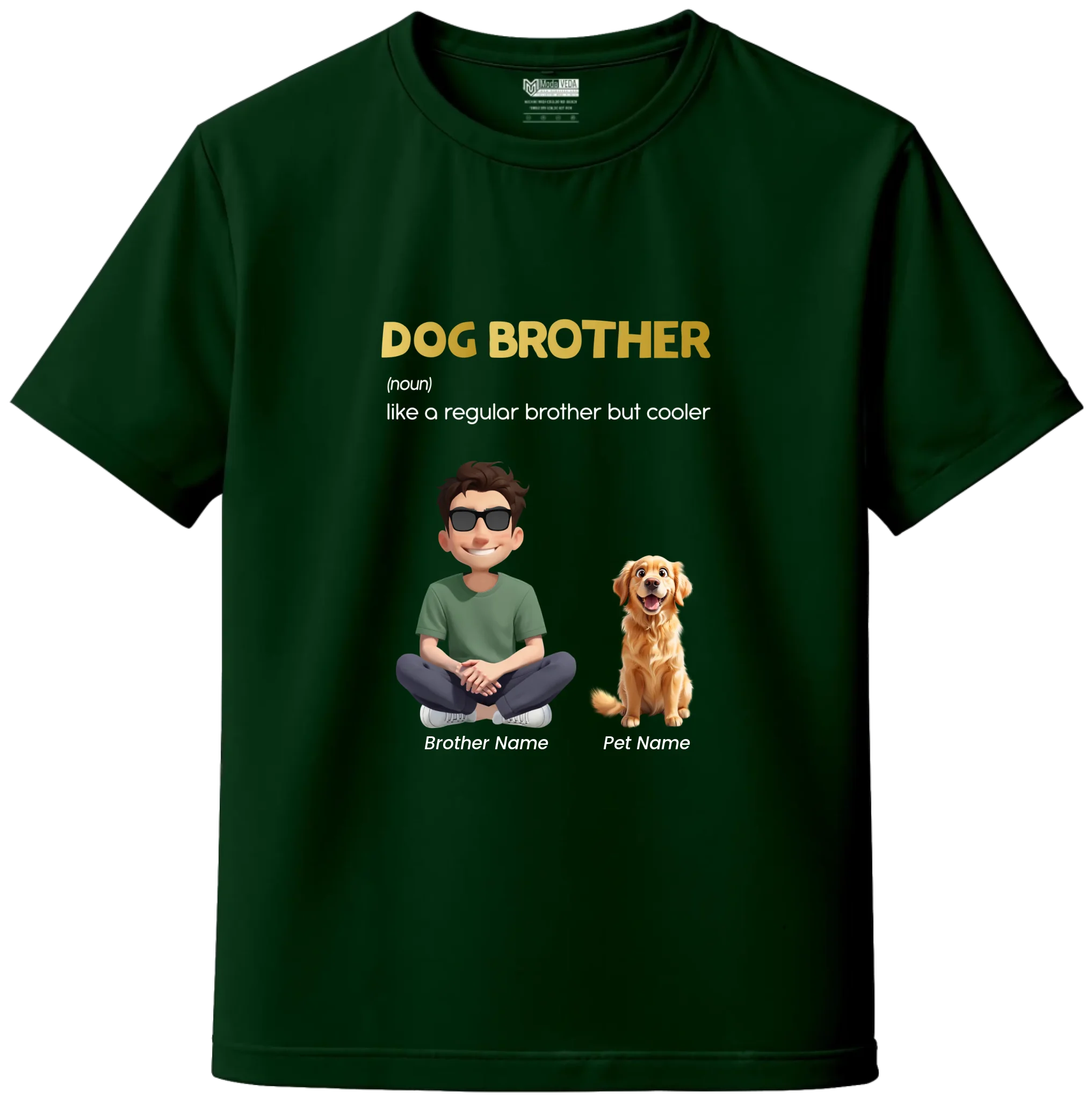 Custom Dog Brother Kids T-Shirt – Personalized Boy & Dog Cartoon with Name