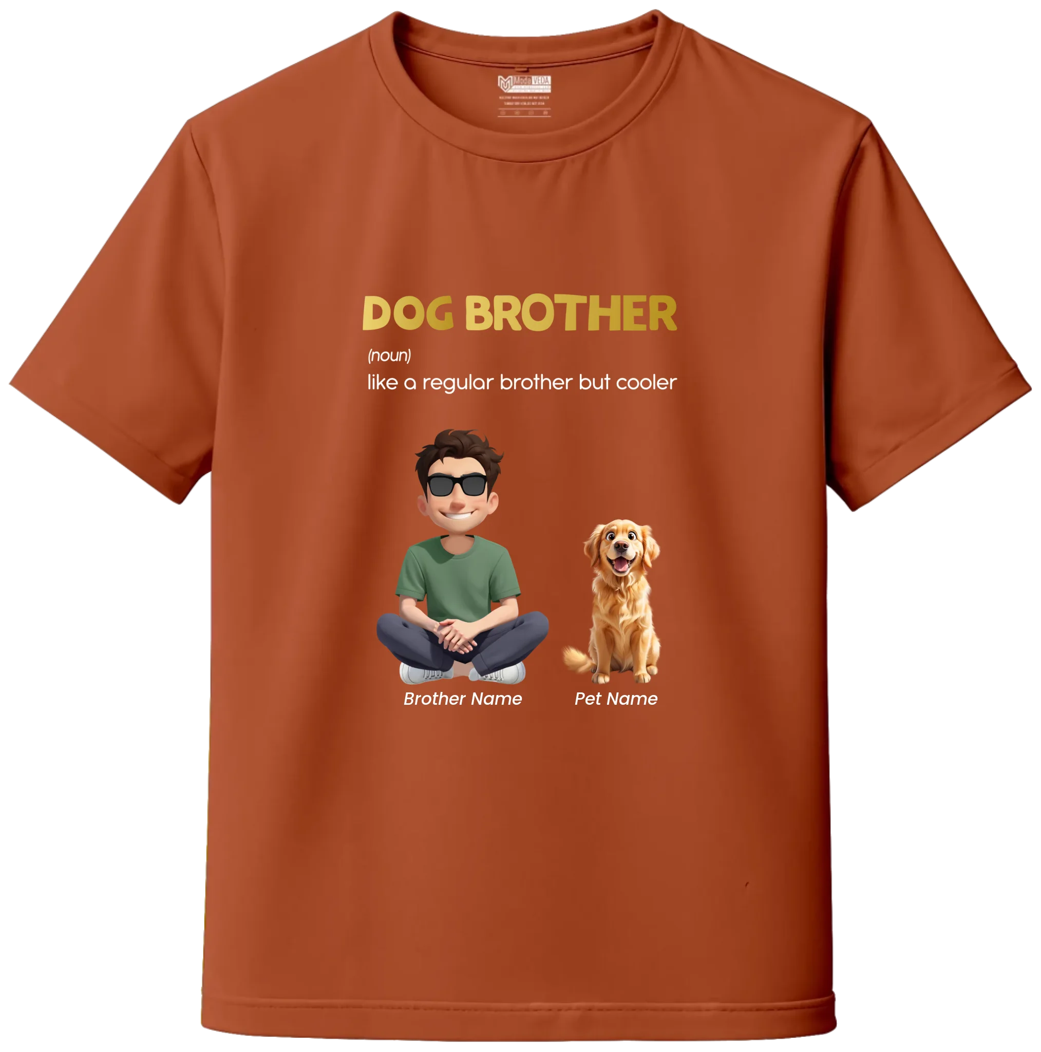 Custom Dog Brother Kids T-Shirt – Personalized Boy & Dog Cartoon with Name
