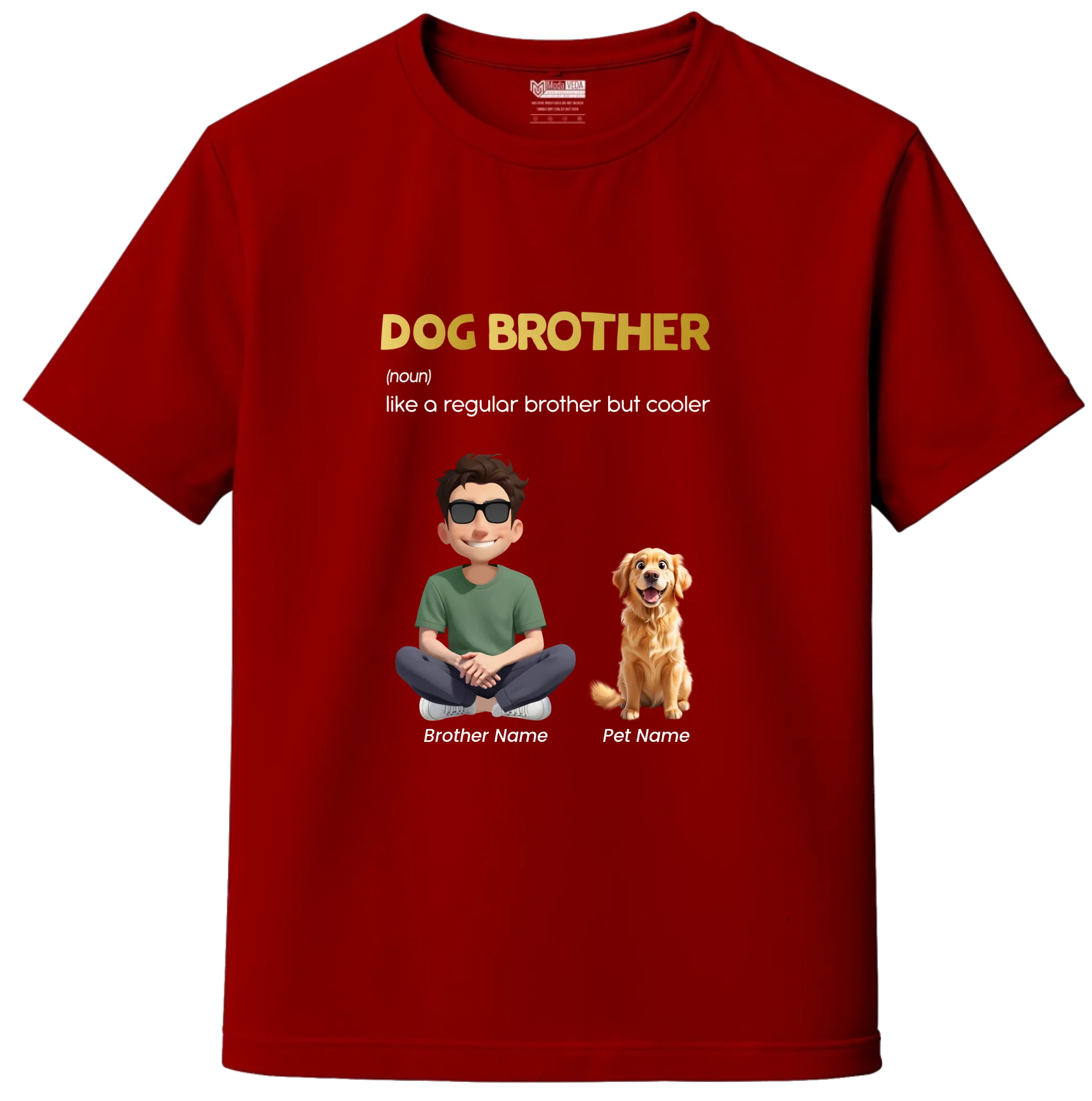 Custom Dog Brother Kids T-Shirt – Personalized Boy & Dog Cartoon with Name