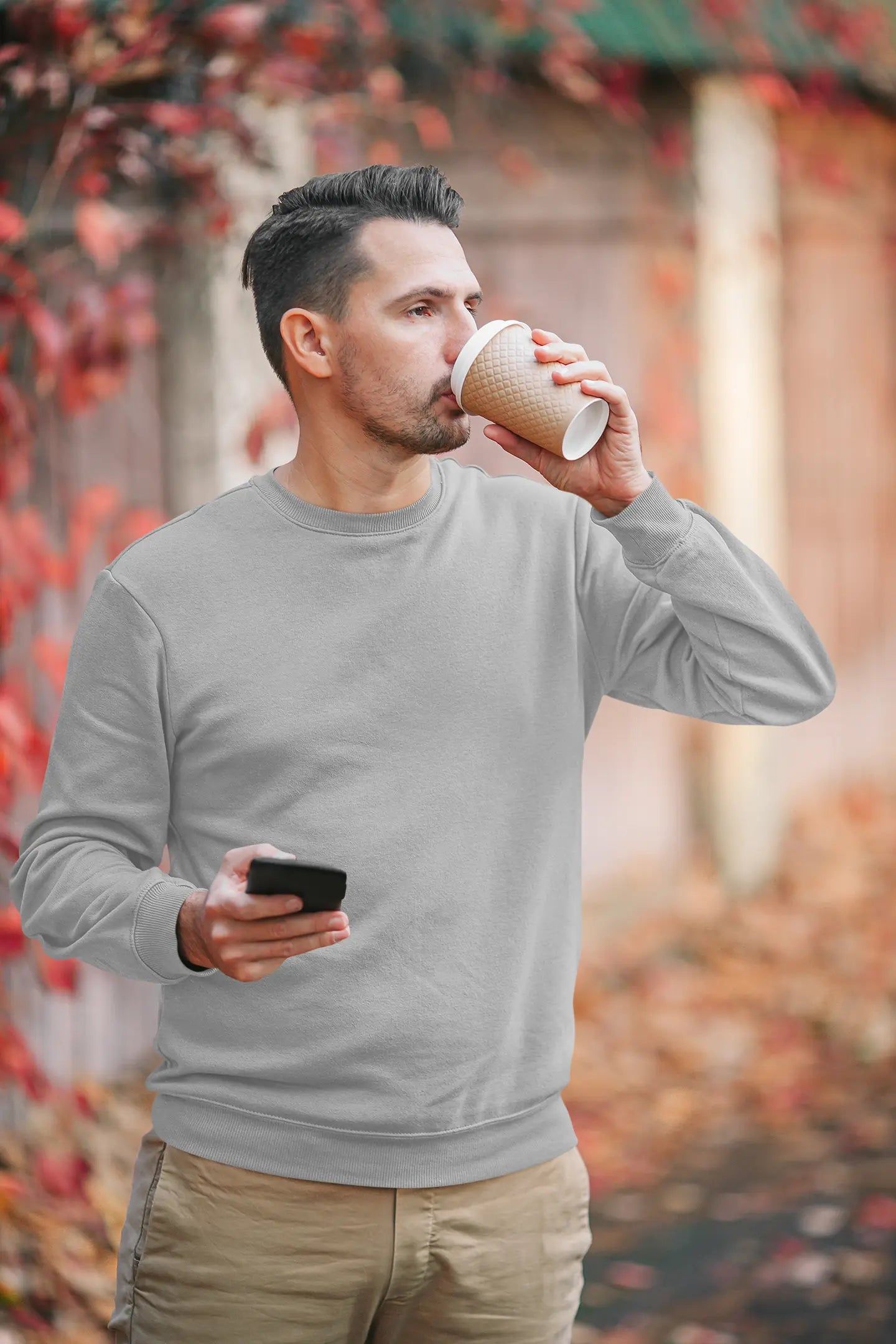 Premium Plain Sweatshirt Grey Melange