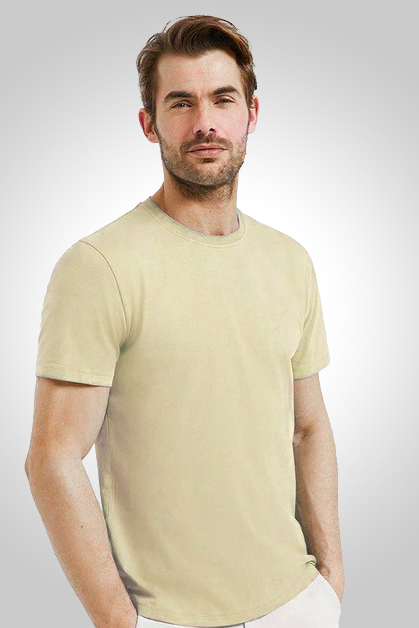 Round Neck Half Sleeve Beige