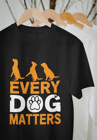 Every Dog Matters printed black t-shirt with dog graphic – dog lover apparel India