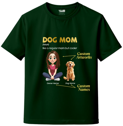 Bottle Green Custom dog mom t-shirt with pet name and cartoon artwork – personalized pet lover t-shirt India