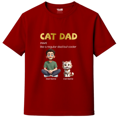 Red custom cat dad t-shirt with breed and name – personalized cat lover apparel, India