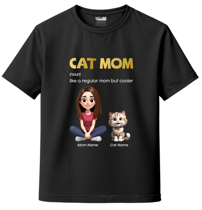 Black custom cat mom t-shirt with breed and name – personalized cat lover apparel, India
