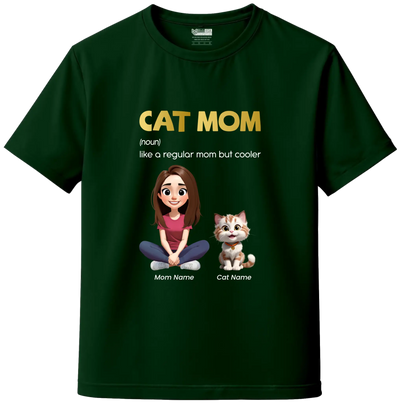 Bottle Green custom cat mom t-shirt with breed and name – personalized cat lover apparel India