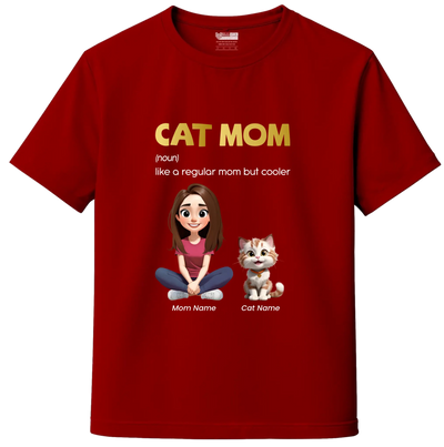 Red custom cat mom t-shirt with breed and name – personalized cat lover apparel, India
