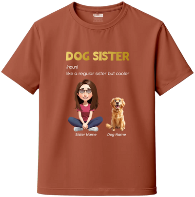 Copper dog sister t-shirt with custom pet name and illustration – personalized pet lover t-shirt India