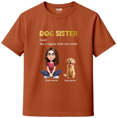 Coral dog sister t-shirt with custom pet name and illustration – personalized pet lover t-shirt India