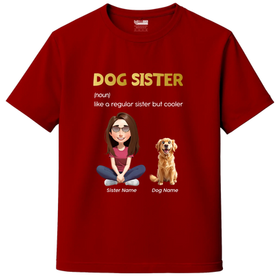 Red dog sister t-shirt with custom pet name and illustration – personalized pet lover t-shirt India