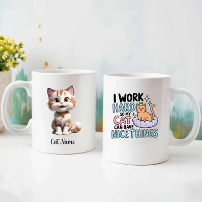 Personalized coffee mug with custom name and cartoon design – custom cat lover mug India