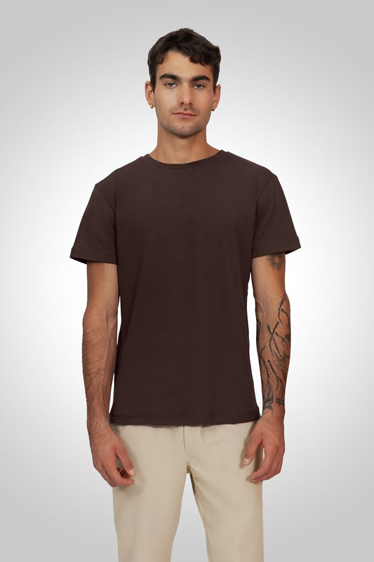 Round Neck Half Sleeve Coffee Brown