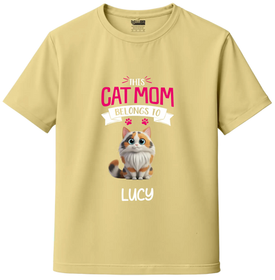 Yellow Custom Cat Mom Tee – Add Your Cat’s Name & Cat's Artwork