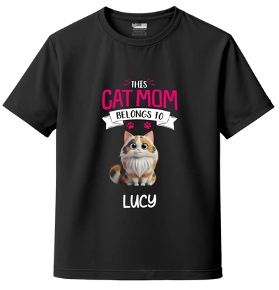 Black Custom Cat Mom Tee – Add Your Cat’s Name & Cat's Artwork