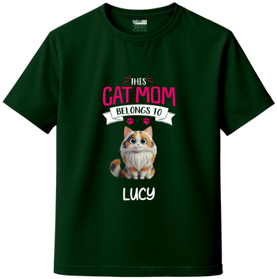 Bottle Green Custom Cat Mom Tee – Add Your Cat’s Name & Cat's Artwork