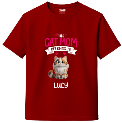 Red Custom Cat Mom Tee – Add Your Cat’s Name & Cat's Artwork