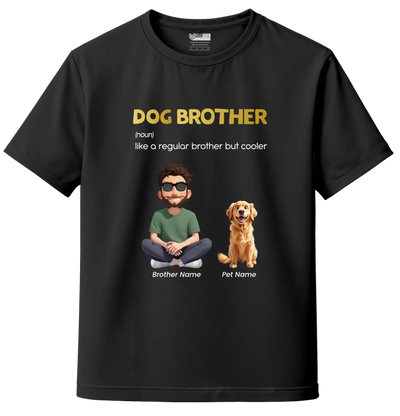 Black dog brother t-shirt with custom pet name and illustration—personalized pet lover t-shirt, India