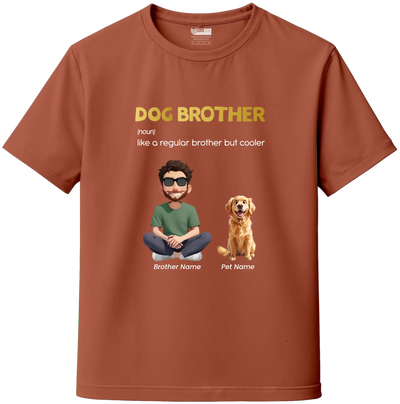 Coral dog brother t-shirt with custom pet name and illustration—personalized pet lover t-shirt. India