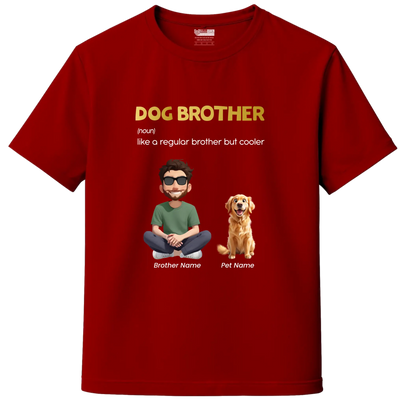 Red dog brother t-shirt with custom pet name and illustration—personalized pet lover t-shirt, India