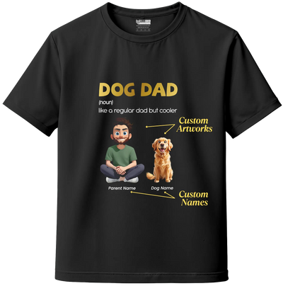 Black dog dad t-shirt with custom pet name and illustration—personalized pet lover t-shirt, India