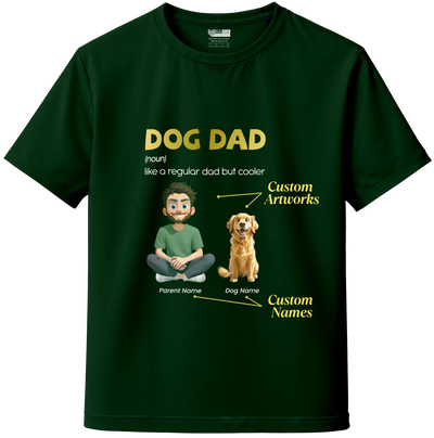 Bottle Green dog dad t-shirt with custom pet name and illustration—personalized pet lover t-shirt, India