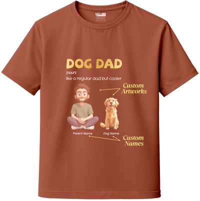 Copper dog dad t-shirt with custom pet name and illustration—personalized pet lover t-shirt, India