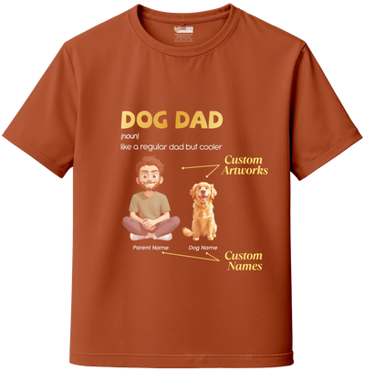 Coral dog dad t-shirt with custom pet name and illustration—personalized pet lover t-shirt, India