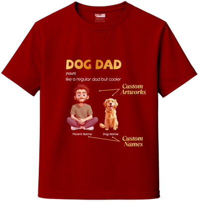 Red dog dad t-shirt with custom pet name and illustration—personalized pet lover t-shirt, India