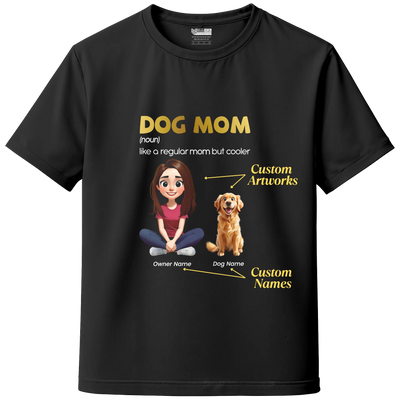 Black Custom dog mom t-shirt with pet name and cartoon artwork – personalized pet lover t-shirt India
