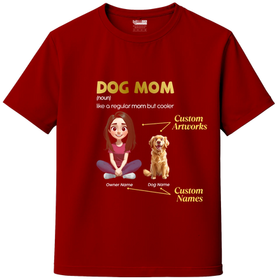 Red Custom dog mom t-shirt with pet name and cartoon artwork – personalized pet lover t-shirt India