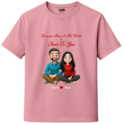 Baby Pink AI Cartoon Couple T-Shirts – personalized couple apparel India