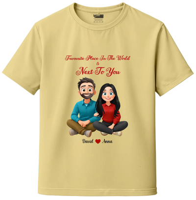 Yellow AI Cartoon Couple T-Shirts – personalized couple apparel India