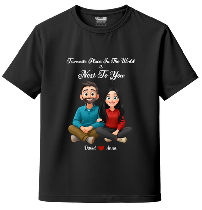 Black AI Cartoon Couple T-Shirts—personalized couple apparel India