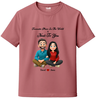 Pink AI Cartoon Couple T-Shirts – personalized couple apparel India