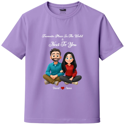 Lavender AI Cartoon Couple T-Shirts—personalized couple apparel India