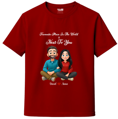 Red AI Cartoon Couple T-Shirts – personalized couple apparel India