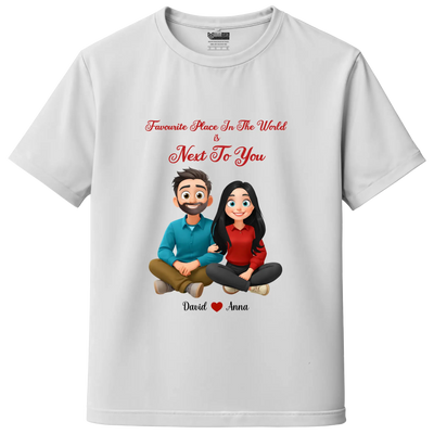 White AI Cartoon Couple T-Shirts – personalized couple apparel, India