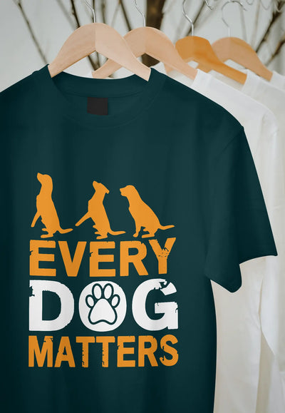 Every Dog Matters printed bottle green t-shirt with dog graphic – dog lover apparel, India