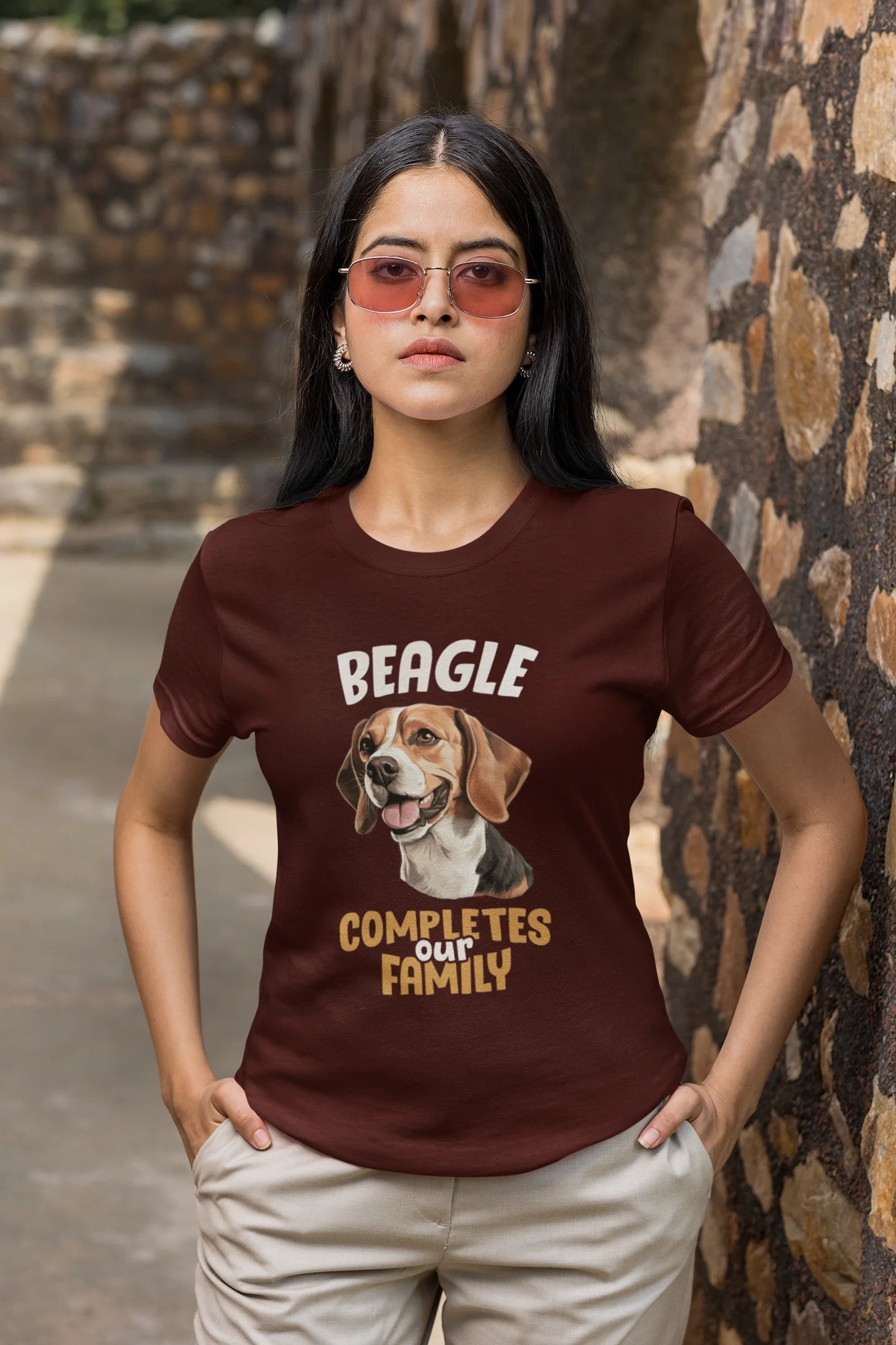 Beagle Completes Our Family – Premium Printed Unisex T-Shirt