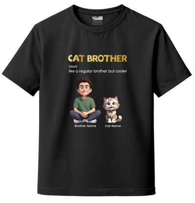 Custom Cat Brother Kids T-Shirt – Personalized Boy & Cat Cartoon with Name