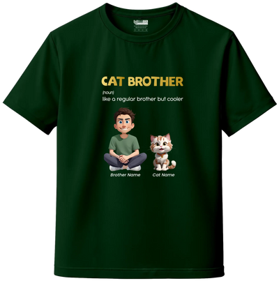 Custom Cat Brother Kids T-Shirt – Personalized Boy & Cat Cartoon with Name