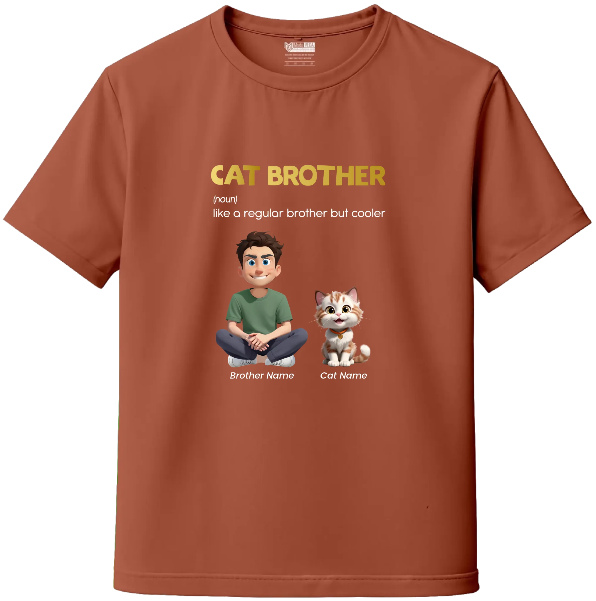 Custom Cat Brother Kids T-Shirt – Personalized Boy & Cat Cartoon with Name