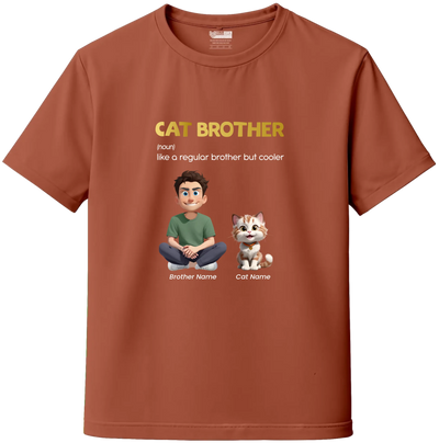 Custom Cat Brother Kids T-Shirt – Personalized Boy & Cat Cartoon with Name