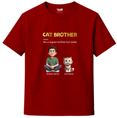 Custom Cat Brother Kids T-Shirt – Personalized Boy & Cat Cartoon with Name