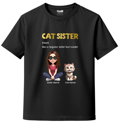 Custom Cat Sister Kids T-Shirt – Personalized Girl & Cat Cartoon with Name