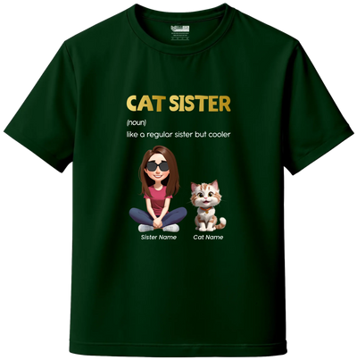 Custom Cat Sister Kids T-Shirt – Personalized Girl & Cat Cartoon with Name